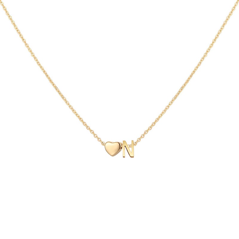 Glimmerst Initial Heart Necklace 18K Gold Plated Stainless Steel Tiny Heart Letter N Necklace Personalized Monogram Name Necklace for Women - Image 1